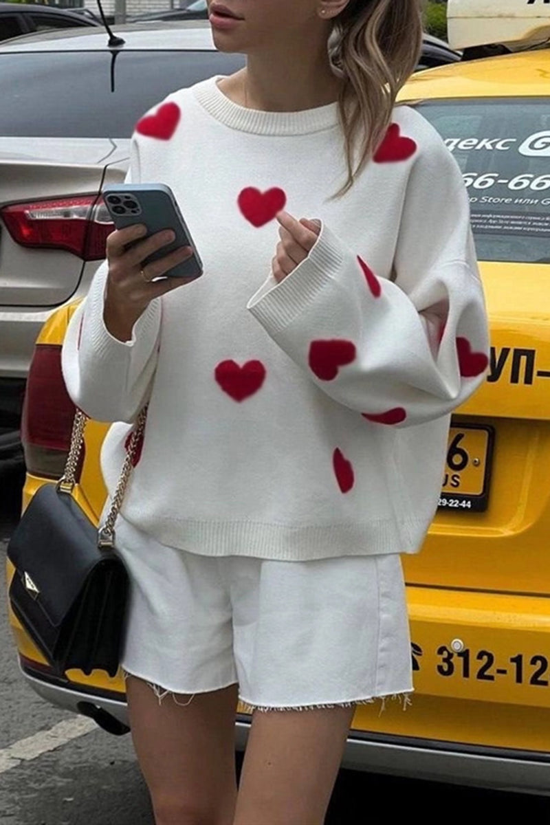 Heart-Patterned Oversized Sweater