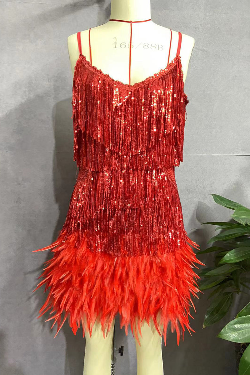 Fringe and Feathered Mini Dress