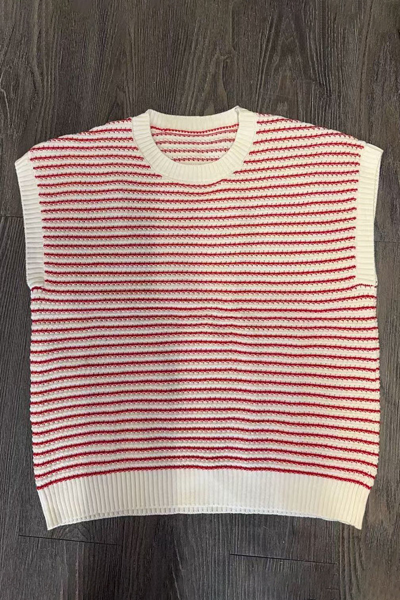 Striped Knit Sweater Sleeveless Top