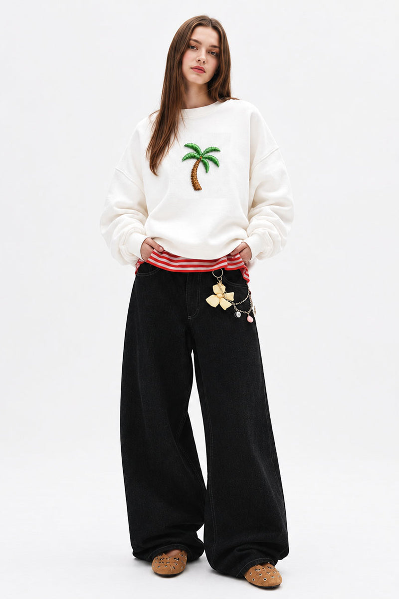 Tropical Palm Embroidered Sweatshirt