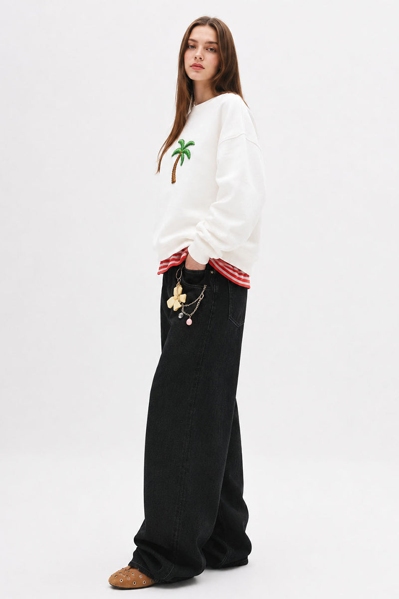 Tropical Palm Embroidered Sweatshirt
