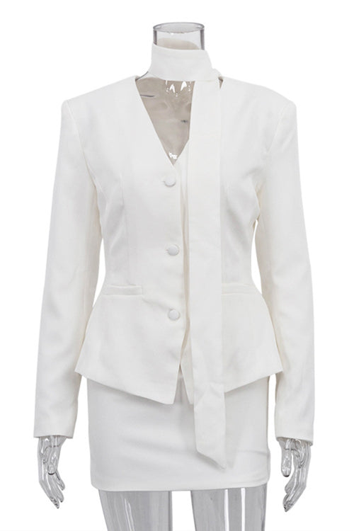 Chic Buttoned Skirt Set with Tie Detail