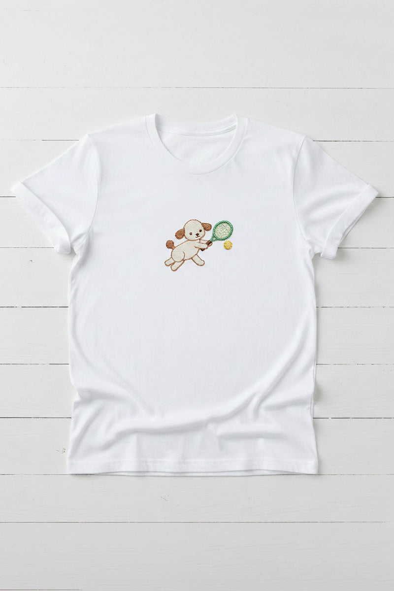 Playful Puppy Tennis Embroidered Tee