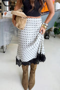 Polka Dot Midi Skirt with Lace Detail