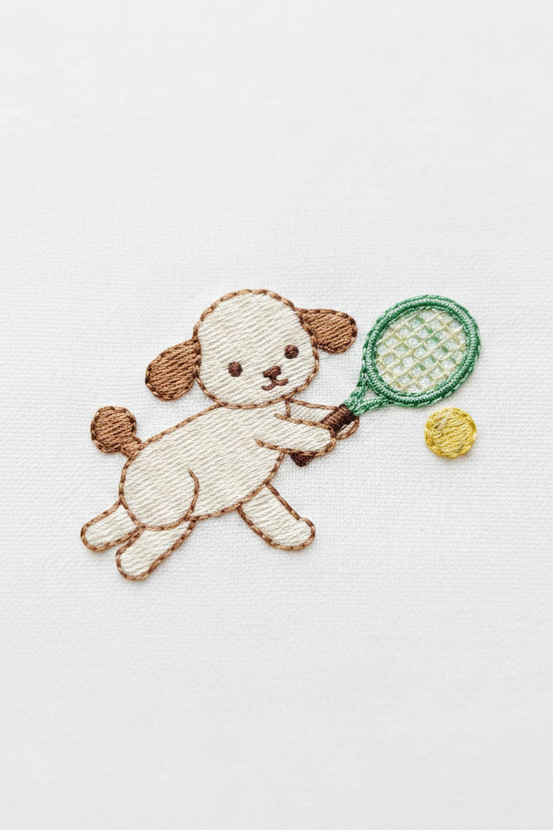 Playful Puppy Tennis Embroidered Tee