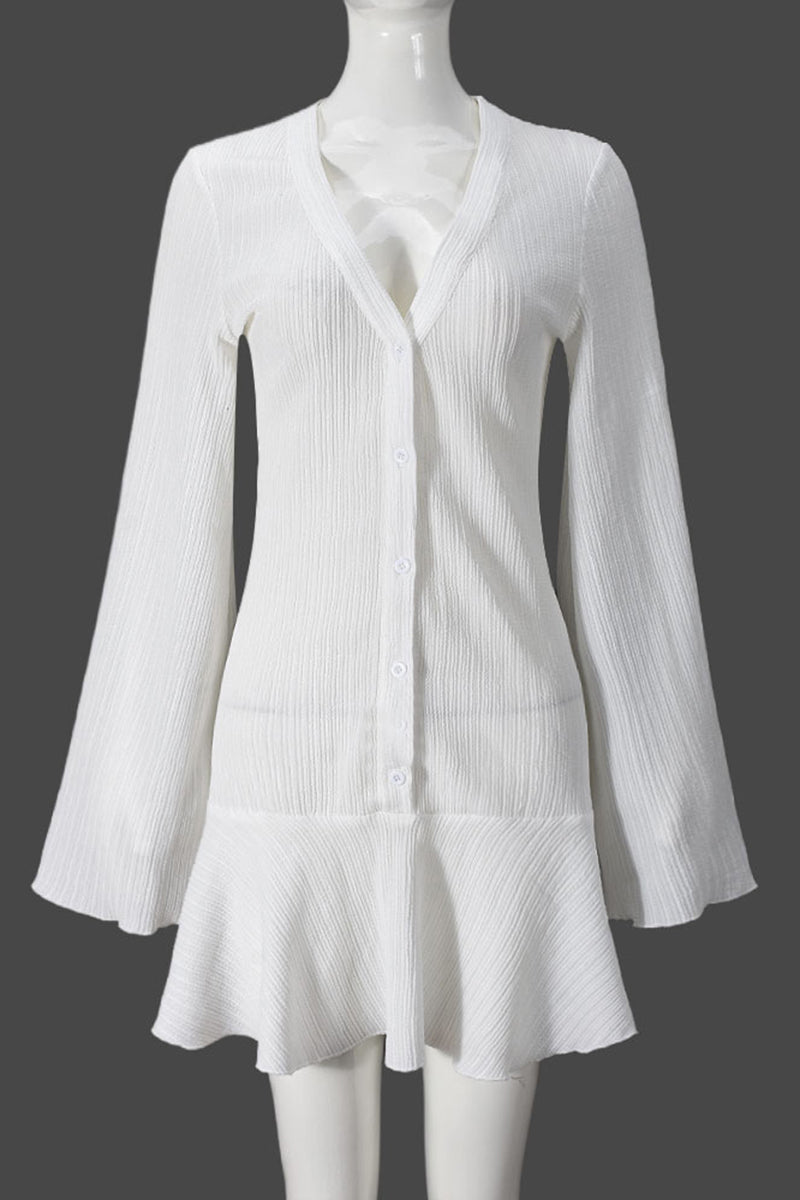Button-Front Casual Dress with Flared Hem