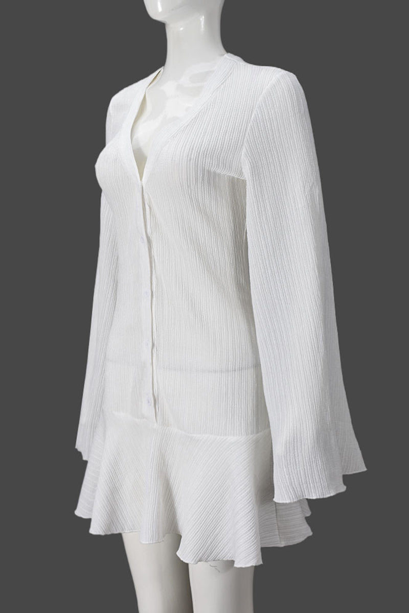 Button-Front Casual Dress with Flared Hem