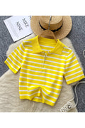 Striped Polo T-Shirt with Zip Detail